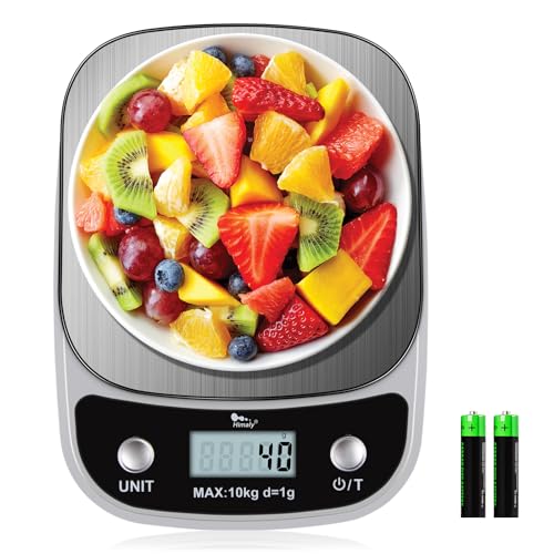 himaly Küchenwaage Digital 10KG aus Edelstahl Professionelle Waage, Tara-Funktion, aus Edelstahl mit Großem LCD-Display für Backen & Kochen