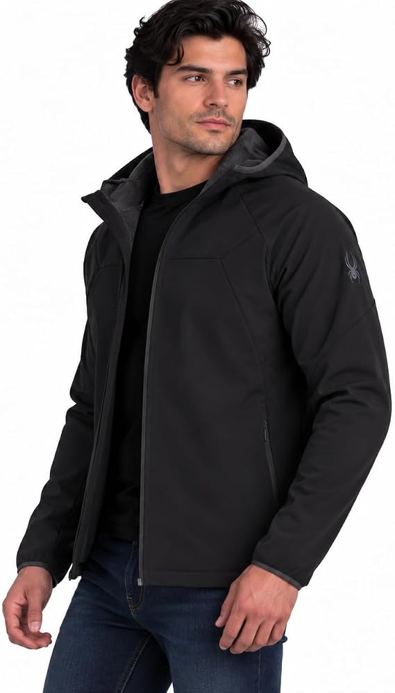 Spyder Mens Softshell Jacket - Faux Fur Lined Wind Resistant Fleece Jacket