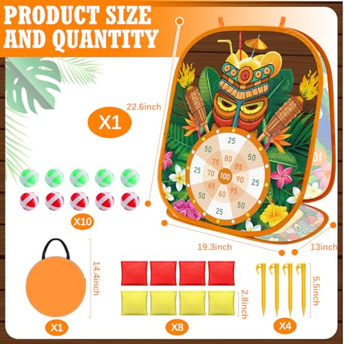 ShinyRelief 3 in1 Tiki Bean Bag Toss Game Limbo Game Luau Party Games Hawaiian Game Outside Toys Outdoor Games Kids Gift for Toddlers Boy Girls Summer Tropical Carnival Party Supplies Basket Stuffers - Thumbnail 2