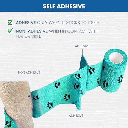 Image of Self Adhesive Bandage Wrap - Pack of 12 Assorted Colors, Breathable & Water-Resistant Vet Wrap for First Aid, Sports Injury, Body Sprains, & Pets (2 Inch Paw Print Multicolor - 09 Pack)