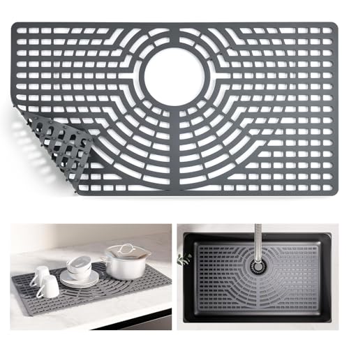 Snuggery Silicone Sink Protector for Kitchen Sink 28" x 15" – Flexible Sink Mat, Heat Resistant Grid, Non-Slip Rack, Easy to Clean Dishwasher Safe – Fits Farmhouse, Single & Double Bowl Sinks