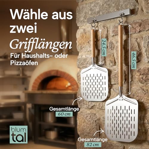 Foto von Blumtal Pizzaschieber perforiert 30,5x30,5 cm Fläche + Holzgriff 24,5 cm - Pizzaschaufel perforiert aus Anti-Haft Aluminium & Edelstahl - Pizza Schieber/Brotschieber - Pizza Zubehör Pizzaheber