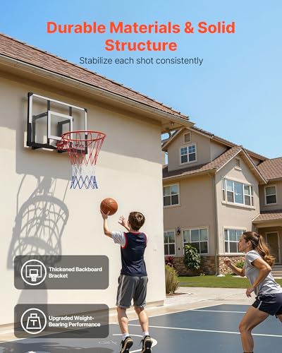Image of VEVOR Basketball Hoop, 44 54 Inchs PC Backboard Wall Mounted, Basketball Portable Hoop & Goal, Indoor & Outdoor with Hand-Crank Adjustment, Classic Basketball Court, Teens, Adults, Schools, Parks
