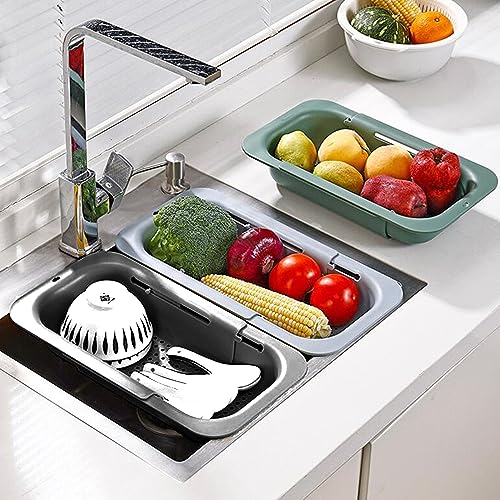 Miniatura 8 de Coladora Extensible, Colador Fregadero Extensible, Cesta Filtro Para Lava Verduras, Cocina Plegable Escurridor Alimentos, Extraíble Colador Pasta, Para Cocina, Lavar Verduras, Frutas, Negra