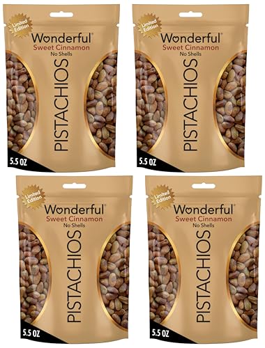 Image of Wonderful Pistachios No Shells, Sweet Cinnamon Flavored Nuts, 5.5 Ounce Resealable Bag, Protein Snacks, Gluten Free, Healthy Vegan Snacks (Pack of 4)