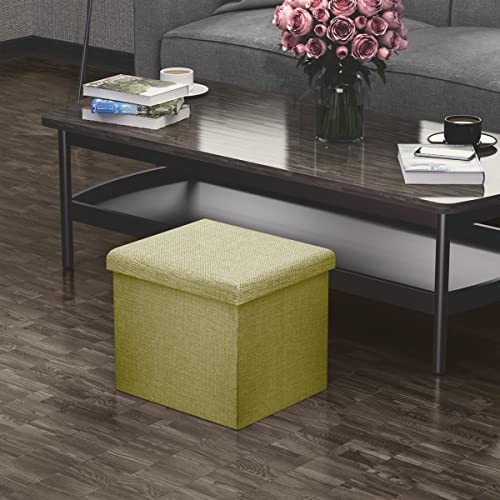 INTIRILIFE Puff Baúl Plegable 30x30x30 cm in Verde Primavera - Taburete Almacenaje Tapizado de Textil Tela Óptica Lino per Almacenamiento y Reposapiés - Asiento Silla Tejido Banqueto - imagen 5