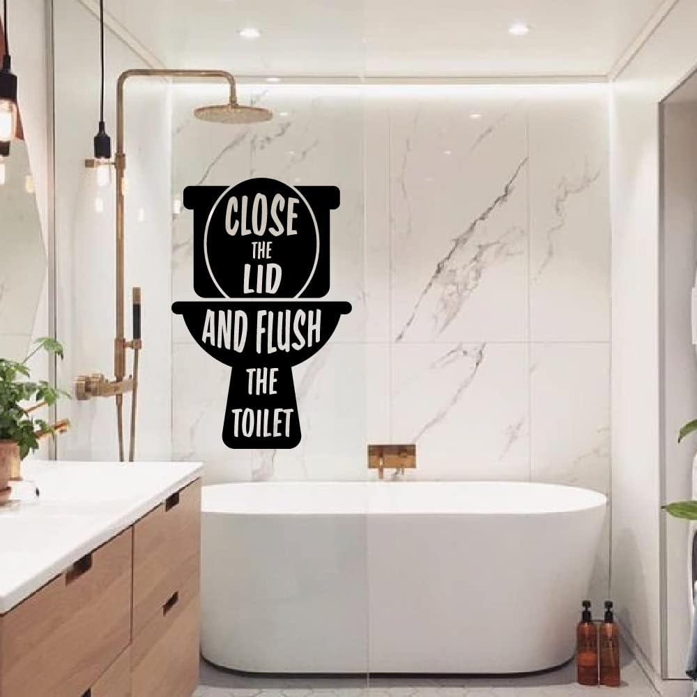 Close The Lid And Flush The Toilet - Bathroom Rules Vinyl Wall Art Sticker Decal Home Bathroom Rest Room Comfort Room Signage Ladies Gentlemen Toilet Room Wall Design Rules Reminders Size (20x14 inch)