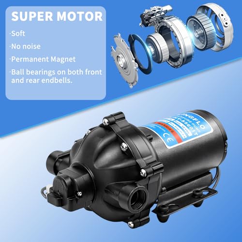 Image of 12V Diaphragm Pump - 5.5 GPM, 60 PSI Self-Priming, On-Demand Water Pump with Heavy Duty Pressure Switch, Operating Quiet, Ideal for RV, Boat, Marine (HY-55601T)