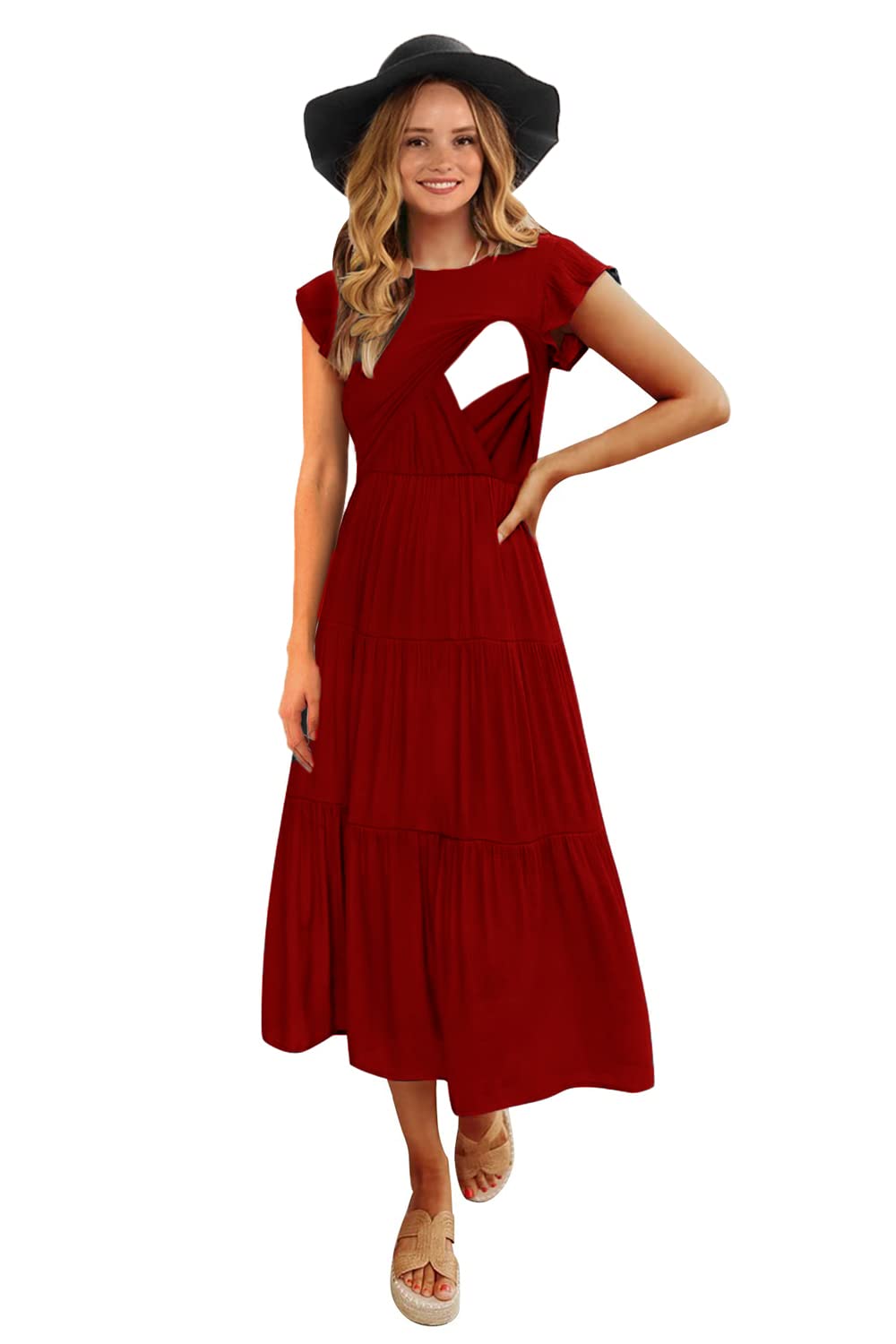 CzzzyL Flutter Sleeve Smocked Nursing Dress