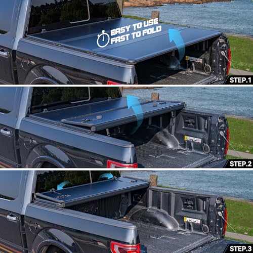 Image of Hard Folding Truck Bed Tonneau Cover Compatible with Ford Ranger 2019 2020 2021 2022 2023 2024 2025 2026 5 ft Short Box, Tri Fold Style