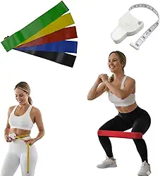 Kit 5 Faixas Elásticas + Fita Metrica Corporal Mini Band Resistência Progressiva para Exercícios Pilates Yoga Alongamento e Treino em Casa Borracha Natural e Portátil