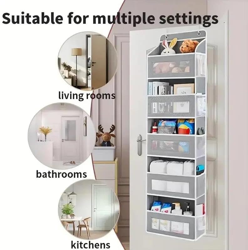 No Drilling, Door Hanging Storage Rack - 5+5 Pockets for Everyday Storage with 5 Large Clear & Mesh Side Pockets for Bedrooms Bathrooms & Food Storage Rooms Installation Hangable 10-15 Kg (Pink)