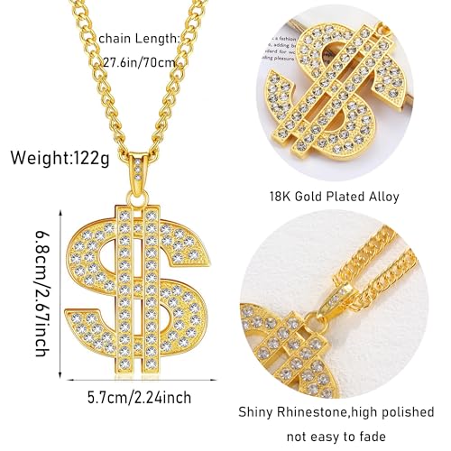 MOZAKA Gold Chain with Dollar Sign Big Money Necklaces for Men Women Stainless Steel Rhinestone Jewelry Fake Gold Chain Hip Hop Dollar Necklace3