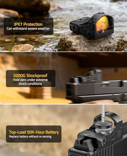 CVLIFE WolfCovert 4-Reticle Red/Green Dot Sight for RMR, 32 MOA Circle & 3 MOA Dot Motion Awake 2000G Shockproof Open Reflex Sight, Optics for Full-Sized Pistol with Adapter for MOS (Red Dot) — view 5