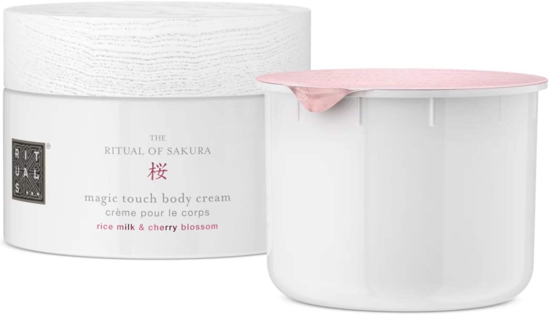 Sakura Body Cream & Refill Set - Moisturizing Cream with Antioxidants, Sunflower Oil, Rice Milk & Cherry Blossom - 14.8 Fl Oz
