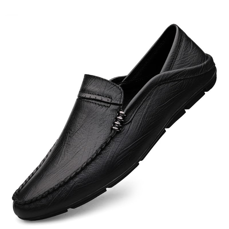 Men's Loafers Shoes Round Toe Leather Loafer Shoes Lightweight Comfortable Anti-Slip Walking Slip On
