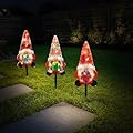 Phreewill 4PK Solar Christmas Pathway Lights, Solar Gnome Lights with Garden Stake, Gnomes Lighted Christmas Decorations Outdoor, Waterproof Xmas Gnome for Holiday Christmas Party Yard Garden