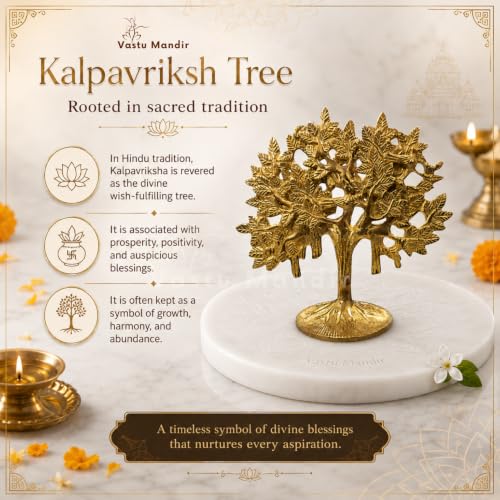 Image of Brass Kalpavriksha Tree, Vastu Remedy for Prosperity (18 cm, 580 g)