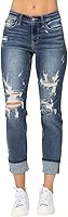 Judy Blue Women's Mid-Rise Cuffed Destroy Boyfriend Jeans