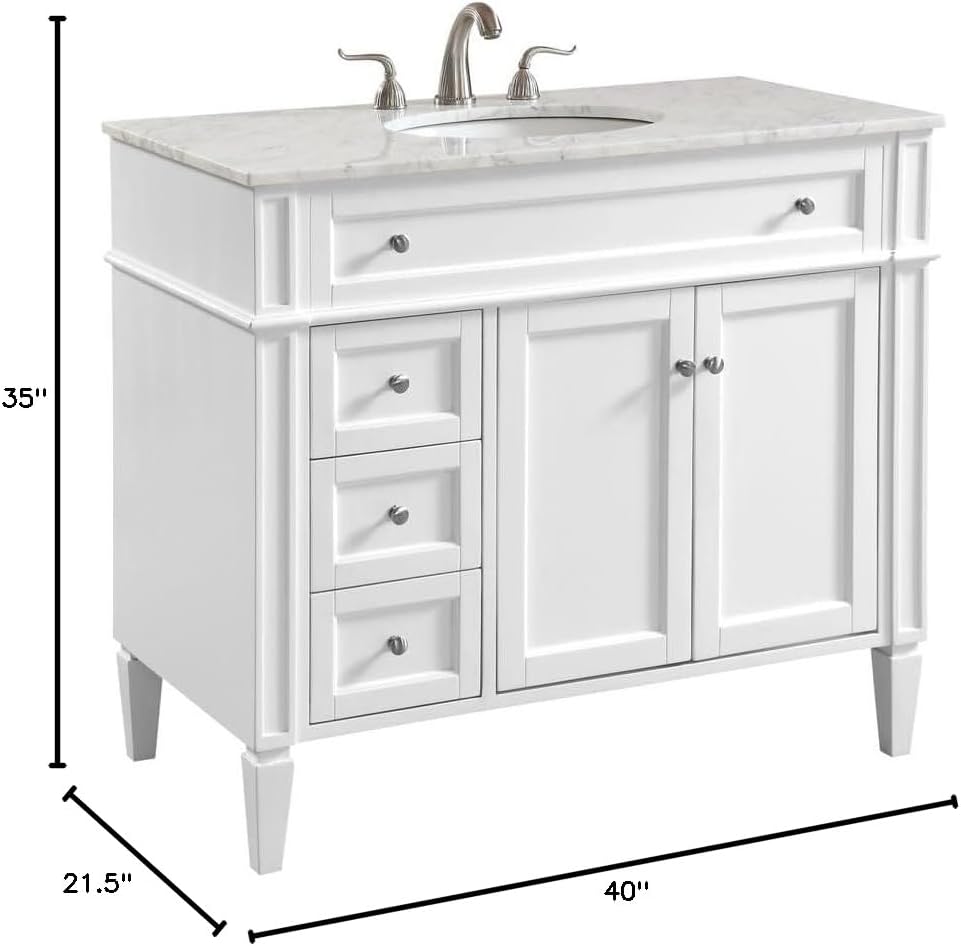 Elegant Decor Park Avenue 40" Solid Wood & Metal Single Bathroom Vanity in Black