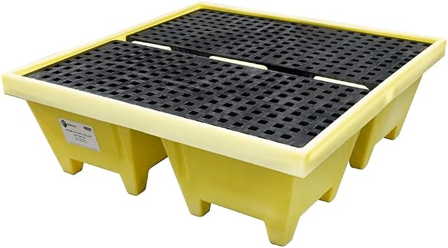 Enpac 4 Drum Poly Spill Pallet XL, Yellow, Nestable Stacking, Forkliftable, 83-Gallon Capacity