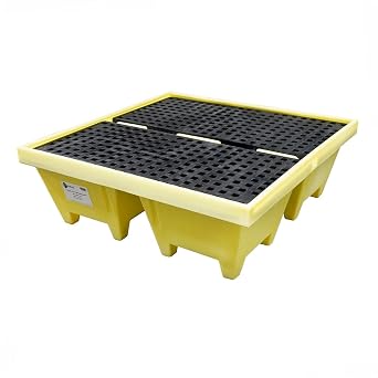ENPAC 4 Drum Spill Containment Pallet, Yellow, 100% Polyethylene, 50"x 50"x 17", 6,000 lb Load Capacity, 81-Gallon, Forkliftable, EPA & OSHA Compliant, Made in the USA
