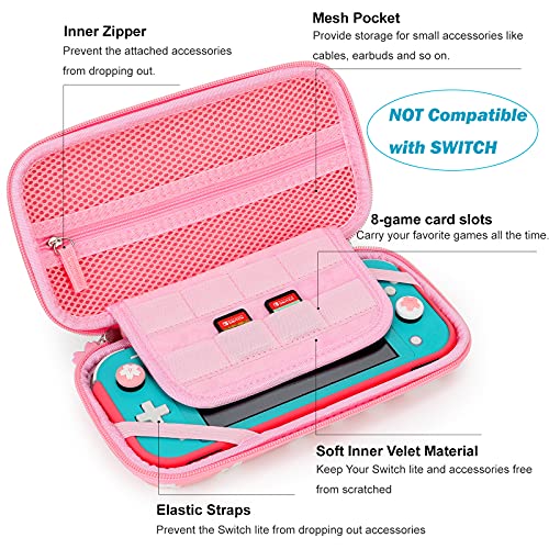 Tscope Cute Carrying Case For Nintendo Switch Lite, Pink Sakura Portable Hard Shell Girls Travel Storage Bag, With Glass Screen Protector & Thumb Grip Caps (Switch Lite Pink) #TOP1