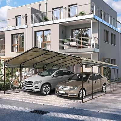 EROMMY 20x30 FT Metal Carport, Heavy Duty Car Shelter with Galvanized Steel Roof and Frame, Sturdy Car Shed in All Weathers, Easy Assembly Metal Car Canopy for 2 Cars, SUV, Tractors and Boat, Gray