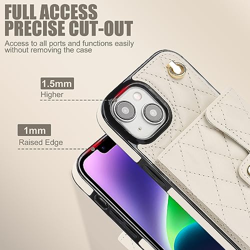 Étui portefeuille chic iPhone 15 Pro Max blanc avec protection RFID et sangle