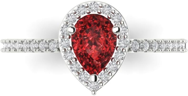 Clara Pucci 14K Solid White Gold 0.755 ctw Garnet Solitairewith Accents Ring for Women | Anniversary, Birthday Gift | 7x5mm Pear Cut