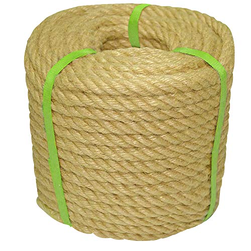 Jalunth Ficelle Corde Jute Naturelle - Grosse Cordelette Chanvre Naturel pour Arbre à Chat Balancoire Bricolage Bateau Décoration Jardin Exterieur Emballage Marin Jardinage 6, 14, 20, 32, 39, 51 mm