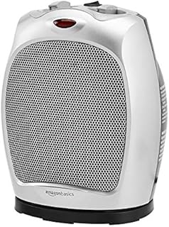 Amazon Basics 1500W Oscillating Ceramic Heater with Adjustable Thermostat, Silver