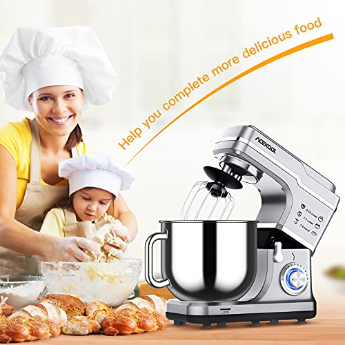 Stand Mixer 7.5QT 10-Speed 660W Tilt-Head Kitchen Electric Food Cake Mixer with Stainless Steel Bowl, Whisk, Dough Hook, Beater & Splash Guard, Silver - Thumbnail 7