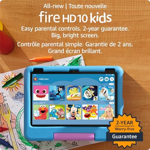 All-new Amazon Fire HD 10 Kids tablet — ages 3-7 | Parental controls, ad-free content, bright 10.1″ screen | 2023 release, 32 GB, Blue