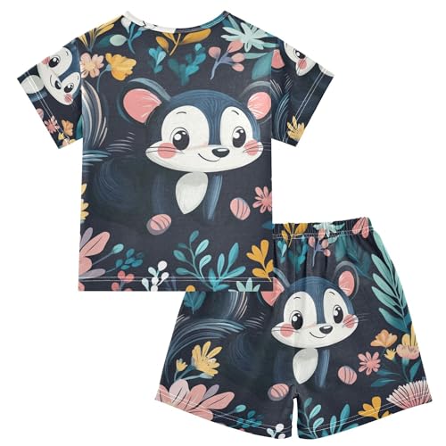Cute Skunk Floral Summer Pajamas Set 2 Piece Short Cotton Sleepwear, 5-14 Years2