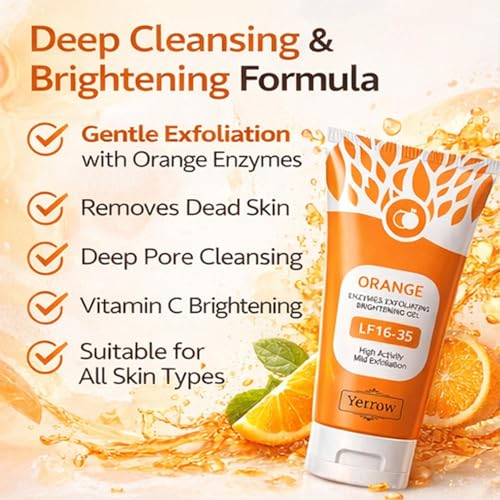 Image of Orange Enzymes Exfoliating Gel for Face & Body | Deep Cleansing Moisturizing Facial Exfoliator | Dead Skin Remover | Brightening & Pore Cleansing Scrub for All Skin Types (Orange Enzymes)
