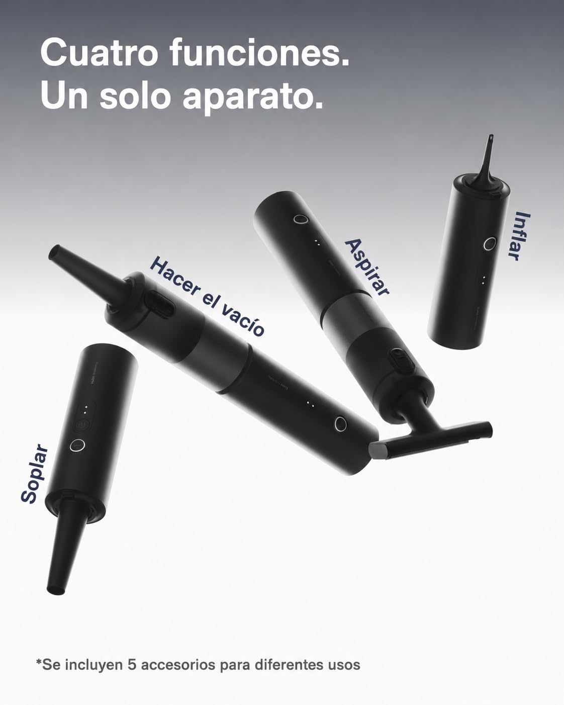 HOTO Aspirador de Mano para Coche, Aspirador Coche Potente de 20.000 Pa | Mini aspiradora sin cable 4 en 1: soplador, inflador, vacío, coche, hogar, oficina, teclados, pelo mascotas