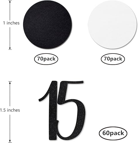 Miniatura 2 de Confeti negro con purpurina 15, confeti número de cumpleaños número 15, 200 piezas de suministros de decoración de mesa para fiesta de aniversario