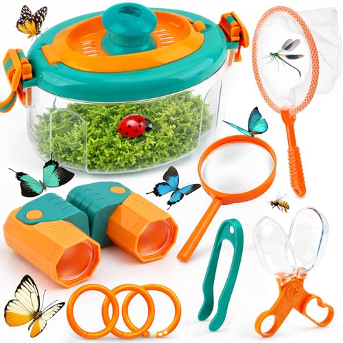 TOY Life Bug Catcher for Kids Outdoor Toys with Butterfly Net, Kids Binoculars, Magnifying Glass, Bug Habitat with Magnified Viewer & Bug Toys Tweezers, Insects Bug Catching Kit Outdoor Explorer Kit
