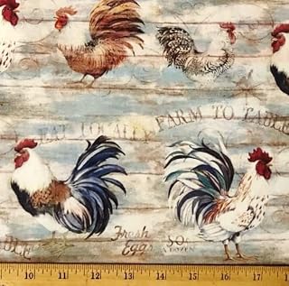 RobertKaufman 1 Fat Quarter - Roosters & Chickens Fresh Eggs Cotton Fabric - 18 Inches x 21 Inches, F1RCFEFQ.1