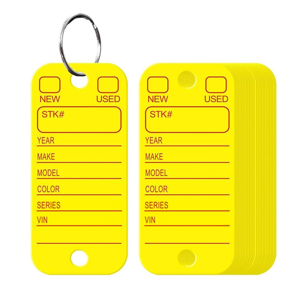 Etykiety z PVC z etykietami i pierścieniami, etykiety na klucze samochodowe do organizacji, identyfikatory i etykiety bagażowe z markerami 500 szt. żółty
