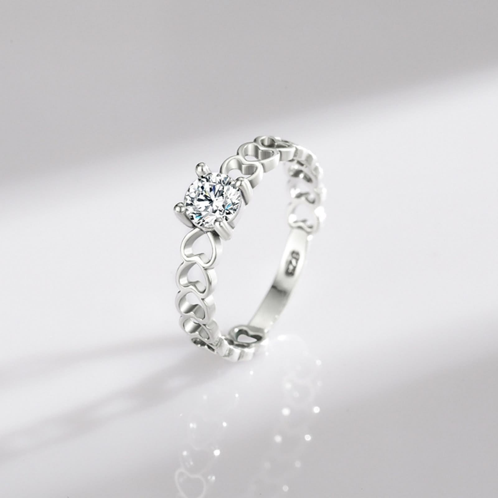 Anillos bohemios, bisutería anillos corazón ahuecado con moissanita, oro blanco, regalo para mujer