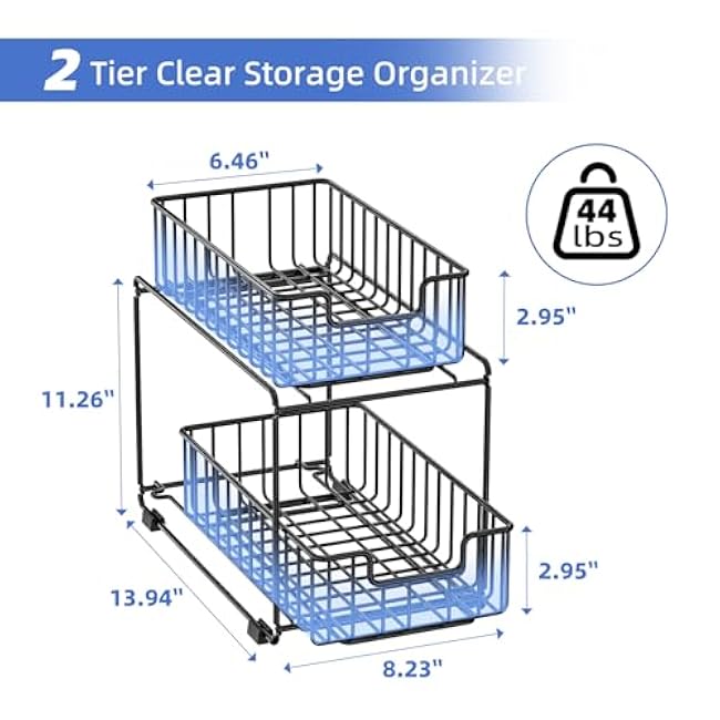 Under Sink Storage Spice Rack Organizer for Cabinet, Heavy Duty Metal Kichen Organizer with Slide Drawer, Black
