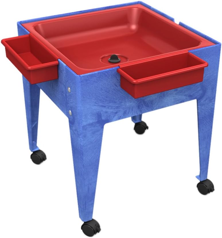 24" 1 Red Drip Pan with Drain and 4 Casters Blue Frame Mobile Mite