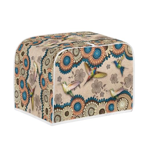 Image of Talayituse Boho Mandala Hummingbird Print Toaster Cover - 2 Slice Wide Slot, Lightweight Toaster Dust Protection, Washable Bread Maker Cover