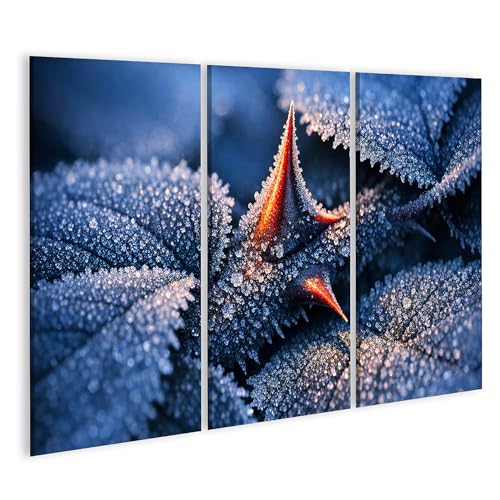 Tableau sur toile salon triptyque feuilles gelées islandburner pour ambiance hivernale chic