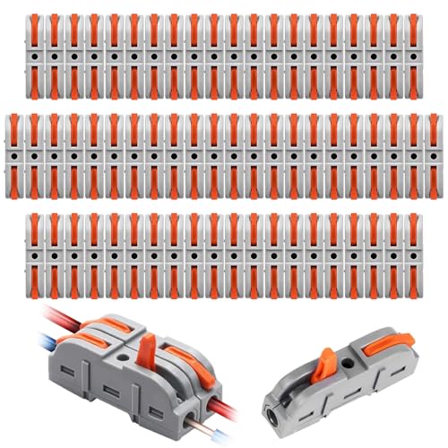 KENPOJO 50 Piezas Conectores Electricos Rapidos, SPL 1 Clemas Electricas con Palanca, Fichas de Empalme Electrico en Línea 28 12 AWG Pueden Combinar Libremente SPL1 5, Acoplamientos de cable