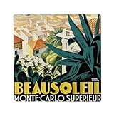 Aimant Frigo Céramique Carré   Monte Carlo Monaco Affiche Poster Vintage Tourisme Art Deco 30's   Format 5x5cm Magnet Décoratif Souvenir pour Réfrigérateur et Tableau Magnétique Imprimé en France