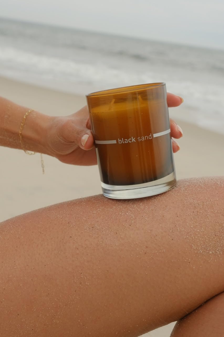 FINN & CO. Black Sand Scented Candle - Soy Wax Blend with Beach Inspired Fragrance - Long Lasting, Clean Burning Coastal Candle - Elegant Glass for Home Decor & Gifting | 9.5 oz