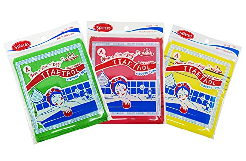Korean Exfoliating Bath Washcloth Italy Towel Exfoliating Scrub Bath Mitten (Green 5p, Yellow 5p, Red 5p)